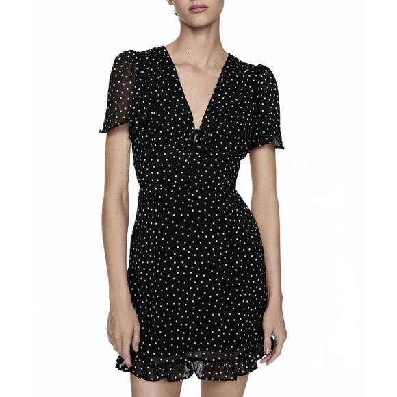 Mango Polka Dot Printed Short Dress White Black Mini Dress NWT - Picture 1 of 7
